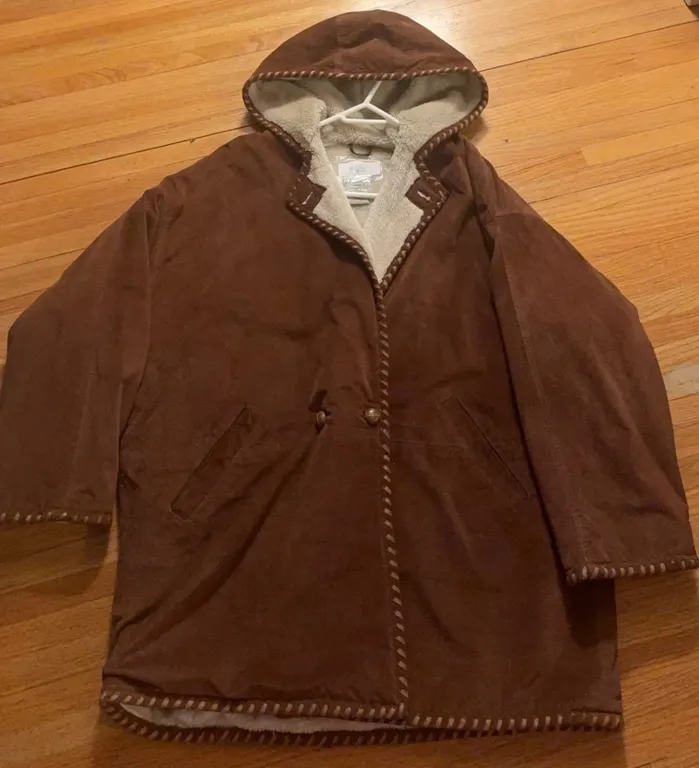 Sammy Brown Faux Suede Hooded Coat with Sherpa Lining from Dalmy’s