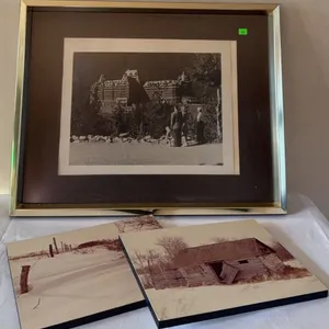 Framed Black and White Photograph with Two Mounted Rural Photographs
