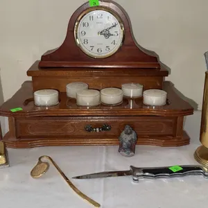 Lot With Wooden Jewellery Box, Brass Glass Holders, Knife, and more