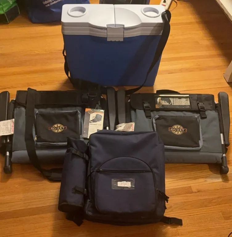 Outdoor Picnic Set with Cooler, 2 Quest Portable Seats, and Accessory-Filled Backpack