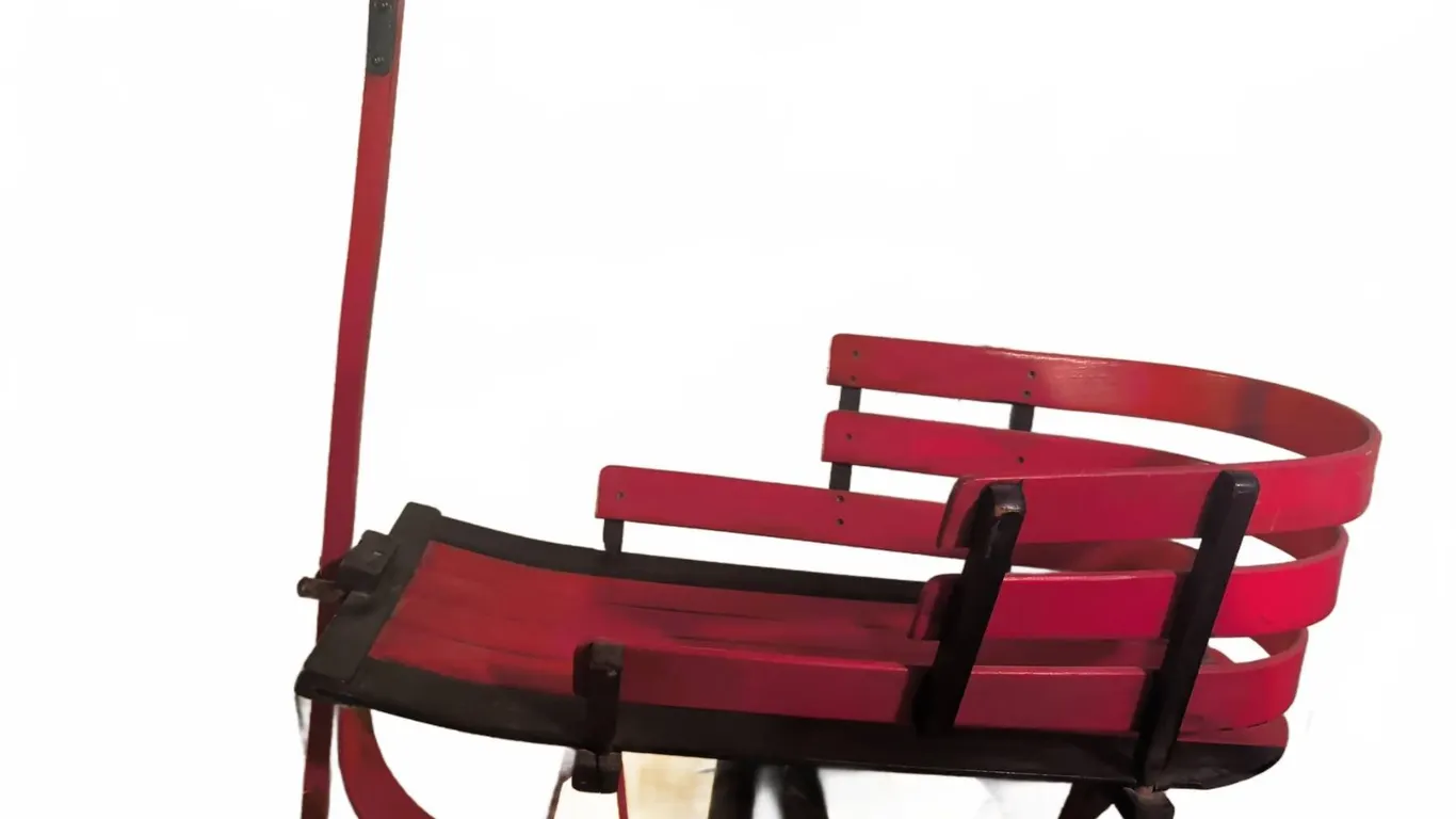 Red and Black Wooden Child’s Sled with Steering Handle