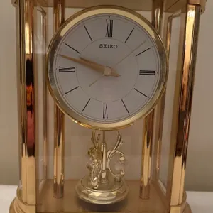 Seiko Brass and Glass Mantel Clock with Rotating Pendulum