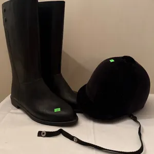 Equestrian Black Riding Boots and Velvet Riding Helmet Set