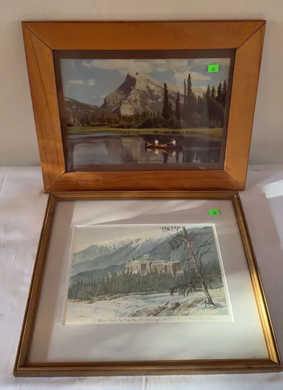 Framed Banff Canoe Lake Print and Framed "Bow Falls & The Banff Springs Hotel"