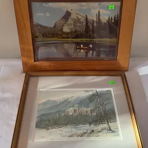 Framed Banff Canoe Lake Print and Framed "Bow Falls & The Banff Springs Hotel" 