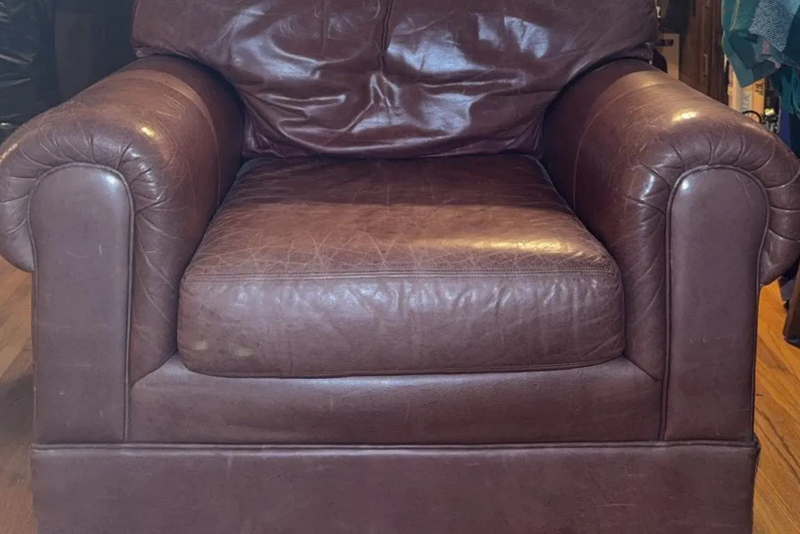 Brown Leather Club Chair with Rolled Arms