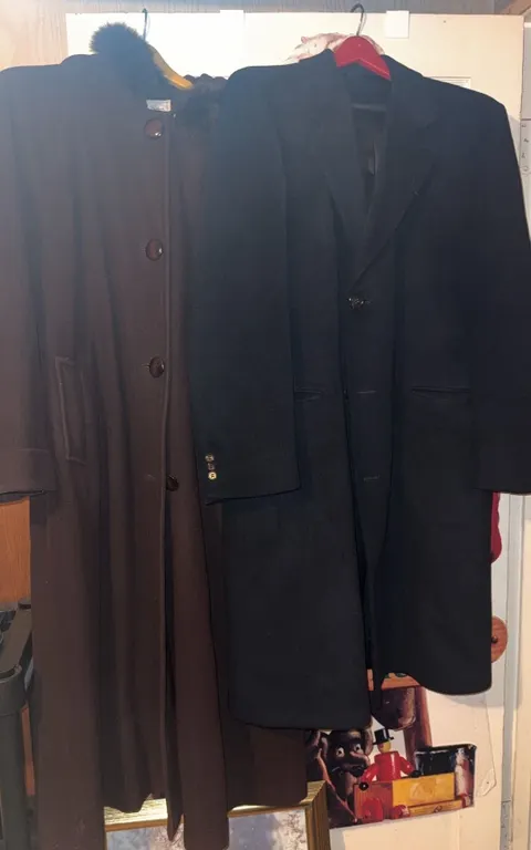 Men's Wool Overcoat and Women's Brown Coat with Faux Fur Collar