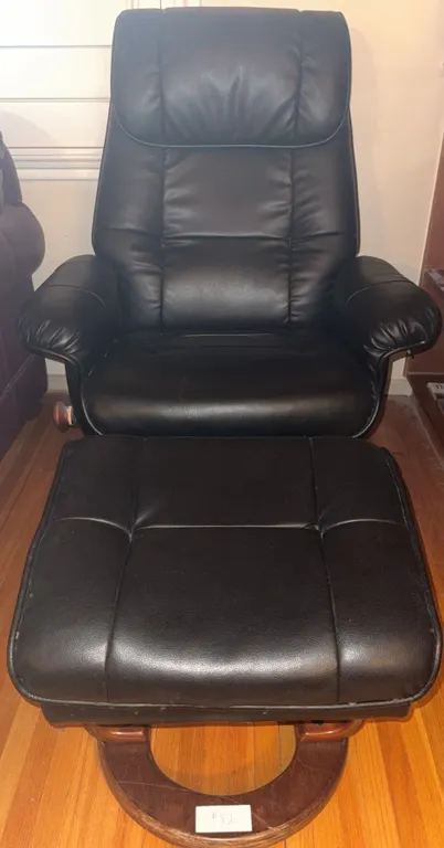 Black Faux Leather Swivel Recliner Chair with Ottoman