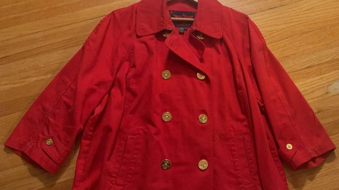 Lauren Ralph Lauren Red Cotton Double-Breasted Peacoat, Size 2X