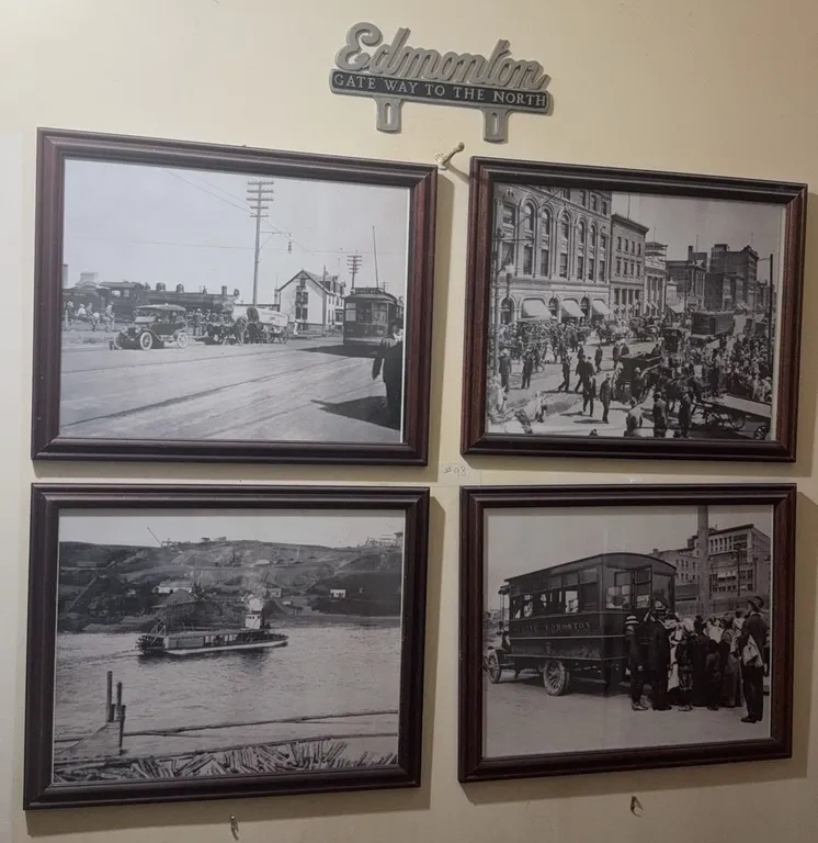Four Framed Historic Edmonton Photographs with Cast Metal Edmonton Sign