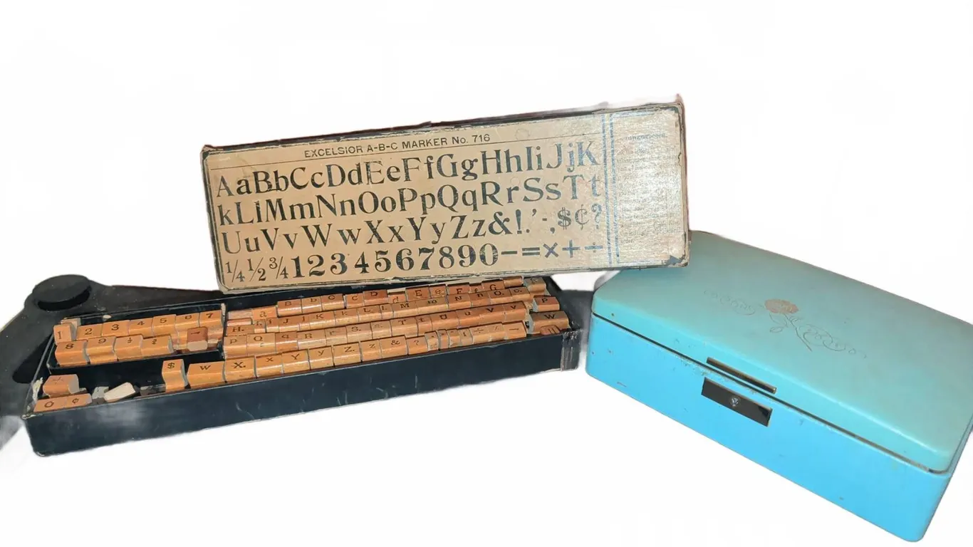 Excelsior ABC Marker No. 716 Wooden Alphabet Stamp Set With Metal Storage Box