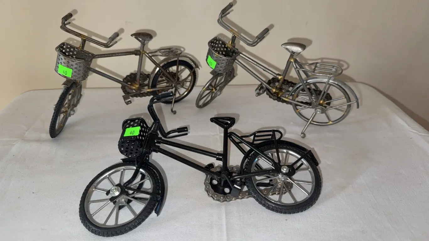 3 Metal Bicycle Miniatures with Basket Details