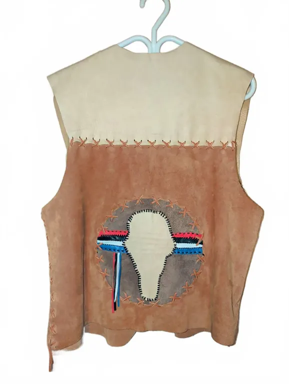 Handmade Two-Tone Leather Vest with Embroidered Back Patch by Dave Richards