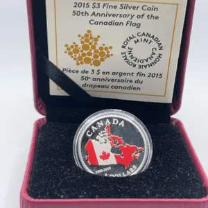 2015 RCM $3 Pure Silver Coin, Canadian Flag 50th Anniversary