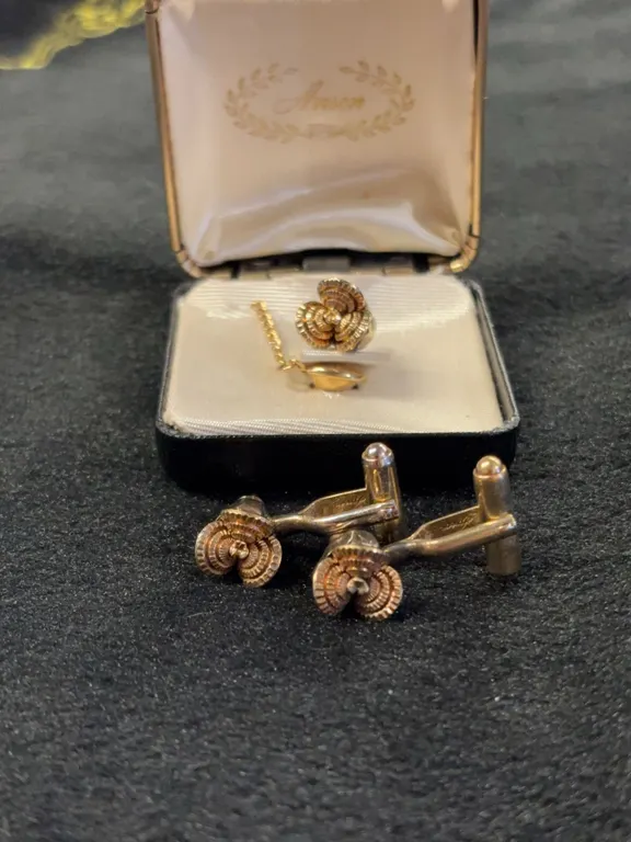 Jostens Gold Tone Cufflinks and Tie Tack Set