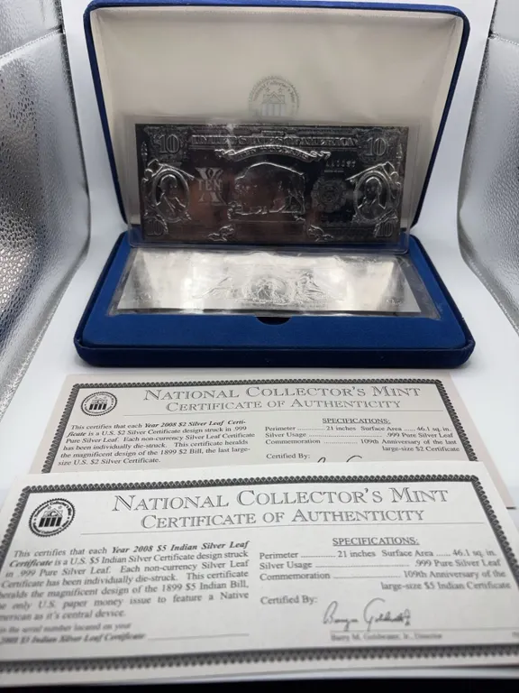 2008 $2 and $5 Indian Silver Leaf Certificates, NCM