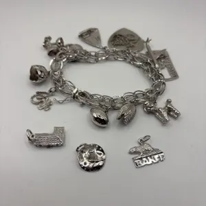 Vintage 925 Silver Charm Bracelet, 54.76g