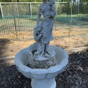 Concrete Garden Statue of Girl with Child in Basin 39 Inches Tall