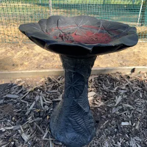 Black Resin Leaf-Patterned Bird Bath, 20 Inch Diameter