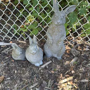 Three Concrete Rabbit Garden Statues