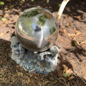 Metal Gazing Ball with Decorative Stone Base