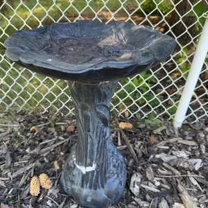 Cast Concrete Bird Bath with Leaf Motif, 20 Inch Diameter, 24 Inches Tall
