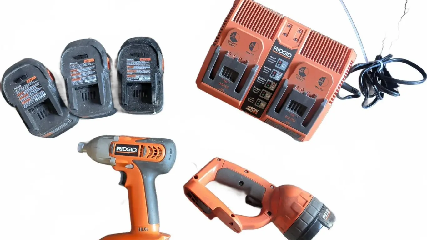 RIDGID Cordless Impact Driver, Work Light, Charger, and 3 Batteries