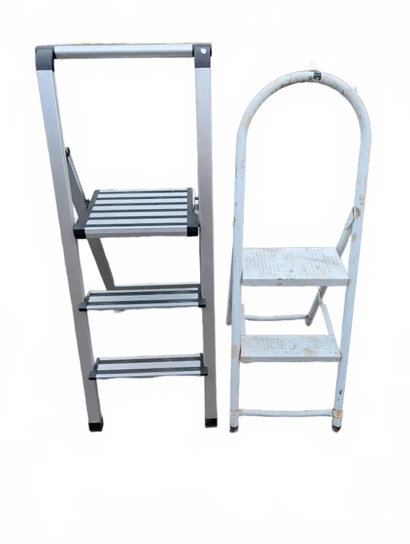 Two Folding Step Ladders, Metal Construction