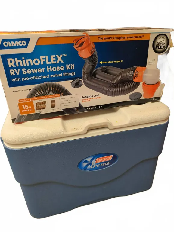 Coleman Xtreme Wheeled Cooler With Camco RhinoFLEX RV Sewer Hose Kit