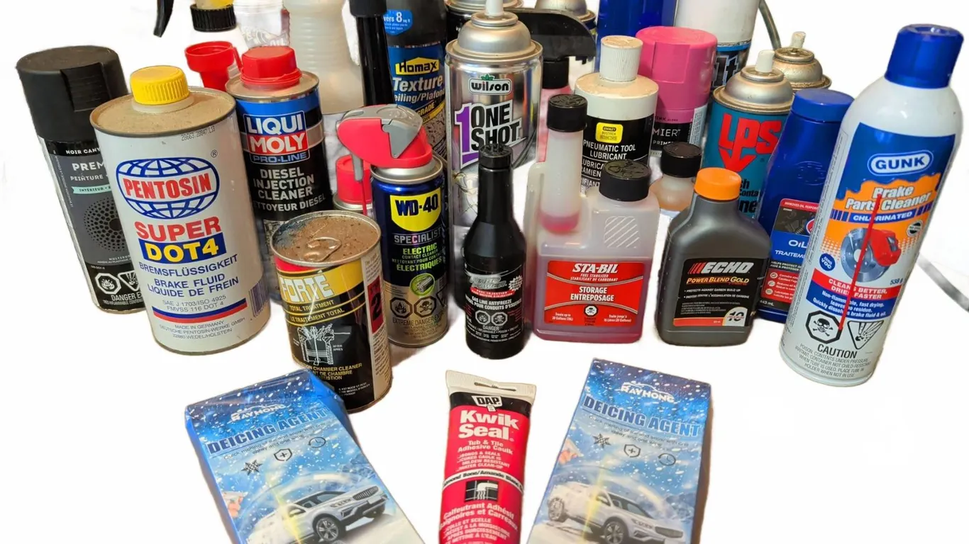 Automotive and Workshop Fluids, Sealants, and Cleaners Assortment
