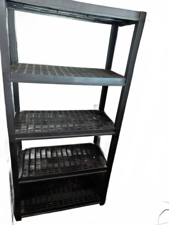 Five-Tier Black Plastic Shelving Unit