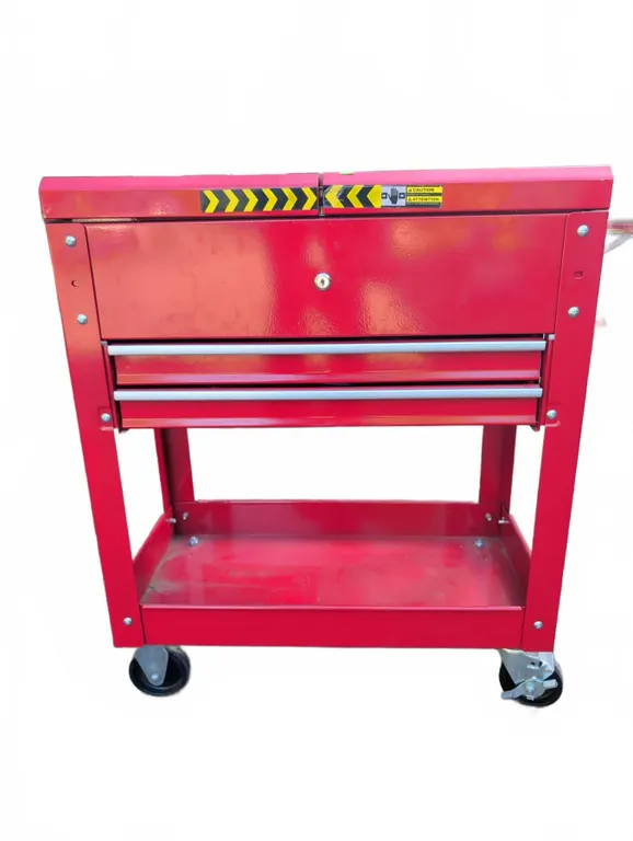 Red Metal Tool Chest on Casters with Drawers and Contents
