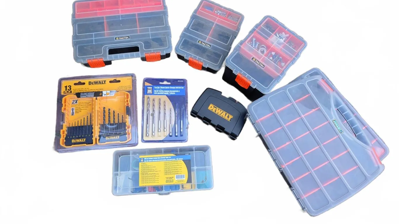DeWalt Drill Bit Sets and Tactix Organizer Boxes Lot