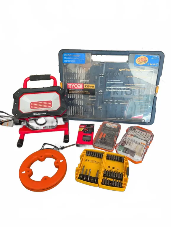Snap-on Work Light, Ryobi Drill/Driver Accessory Kit, Tool Bits, Klein Tools Fish Tape