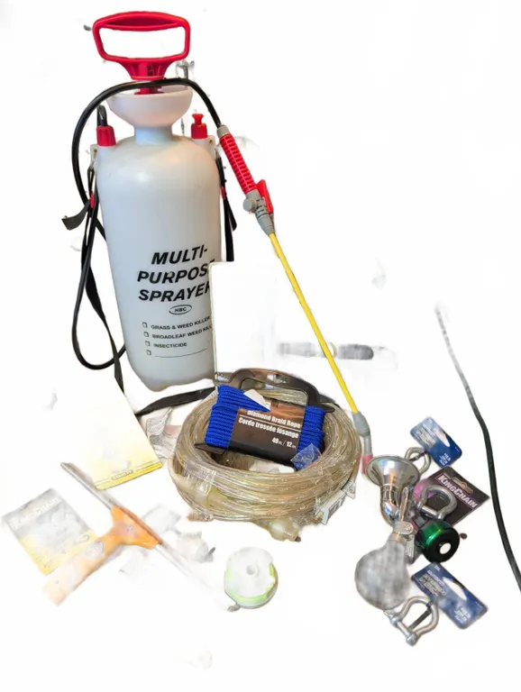 Workshop Tools and Hardware Lot Including Sprayer and Shop Blower