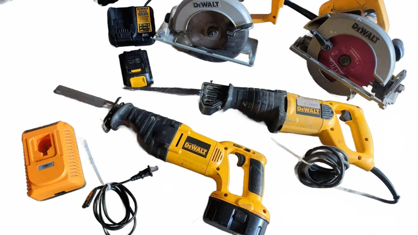 DeWalt Power Tool Lot with Saws, Reciprocating Saws, Chargers and Battery