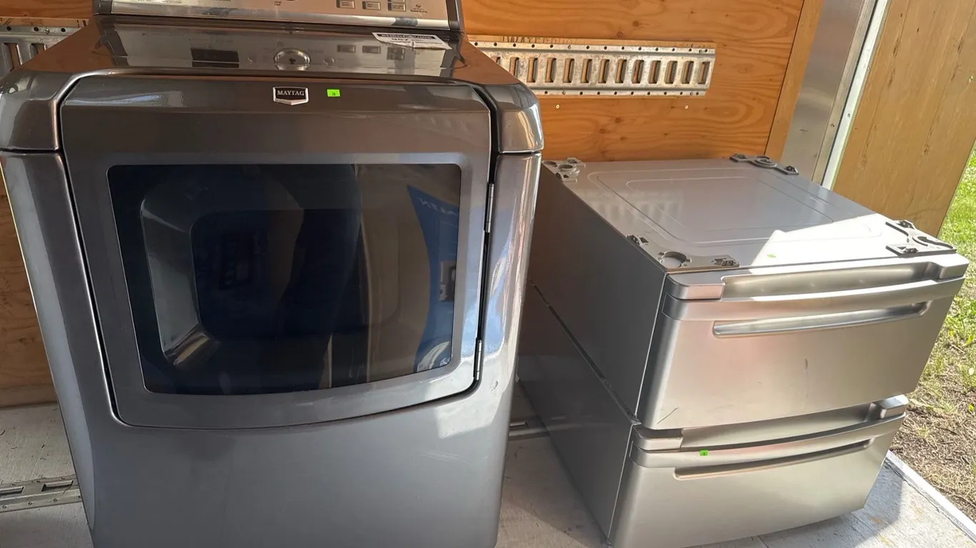 Maytag Bravos XL Electric Dryer with Two Storage Pedestals