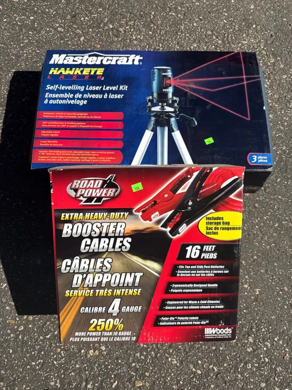 Mastercraft Hawk Eye Laser Level Kit and RoadPower Booster Cables