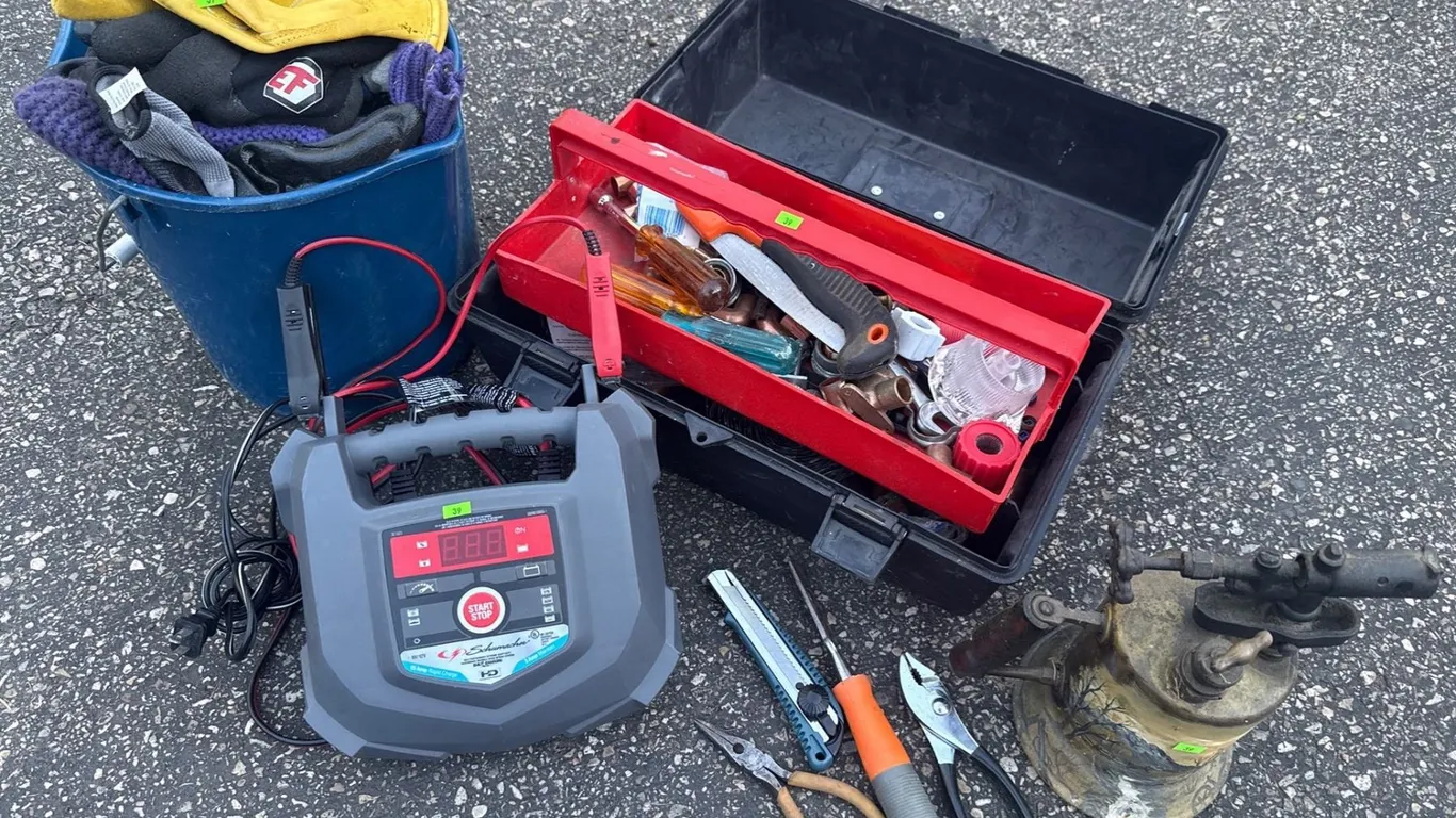 Tools Lot with Battery Charger and Blowlamp