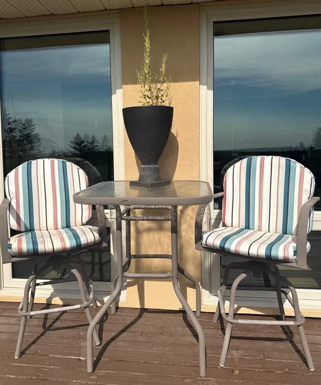Outdoor Patio Bar Table with Two Swivel Chairs
