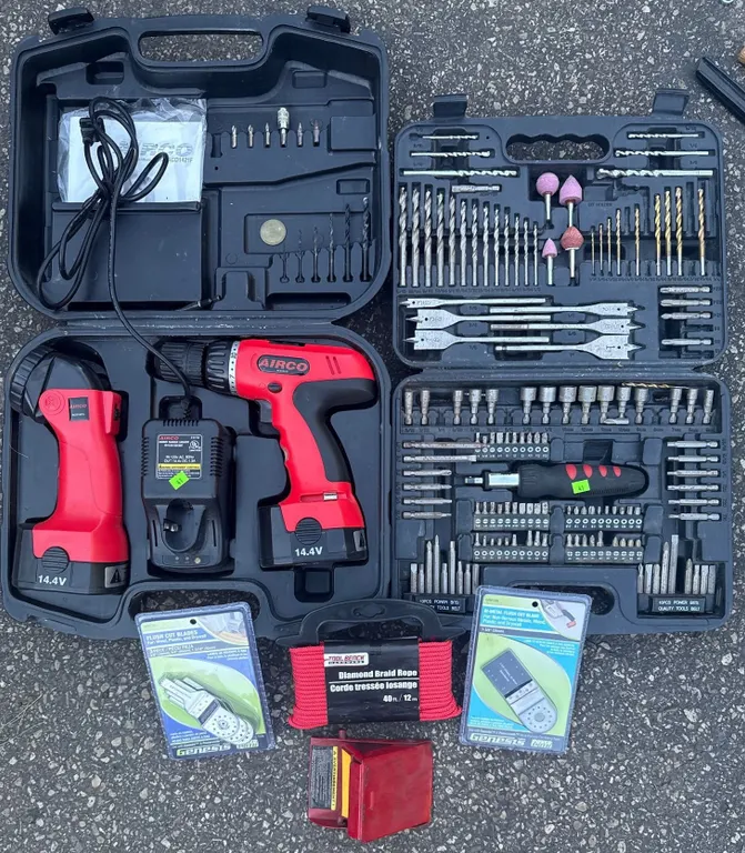 Airco 14.4V Drill Set with Cordless Flashlight and Drill Bit Accessory Kit