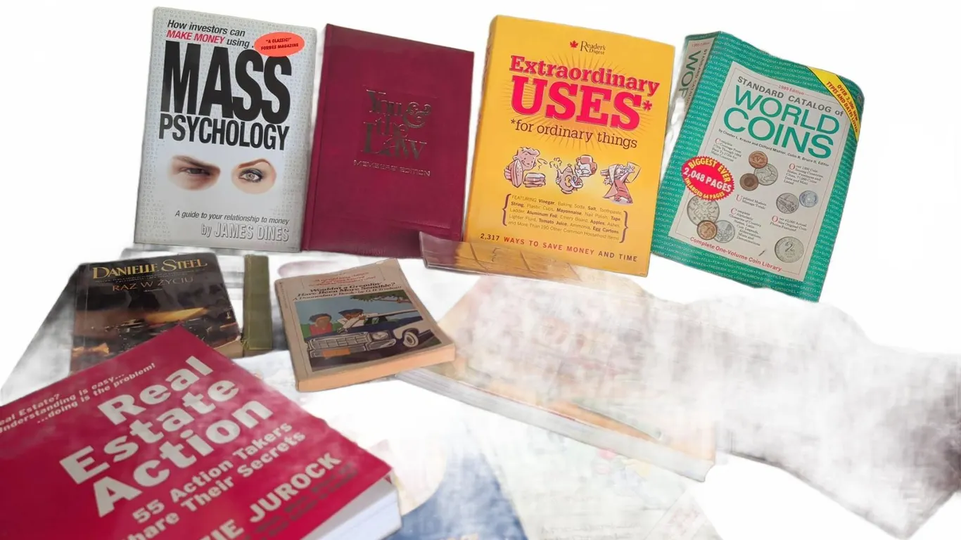 11 Mixed Non-Fiction Books with Coin Album Sheets
