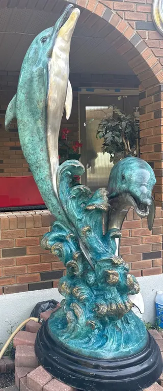 Patinated Bronze Outdoor Sculpture of Two Dolphins
