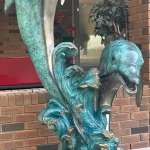 Patinated Bronze Outdoor Sculpture of Two Dolphins