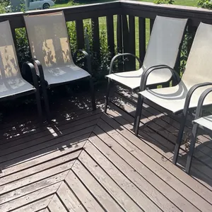 Six Outdoor Metal Patio Chairs with Mesh Seats