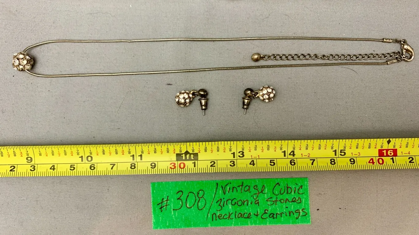 Vintage Cubic Zirconia Necklace & Earrings Set