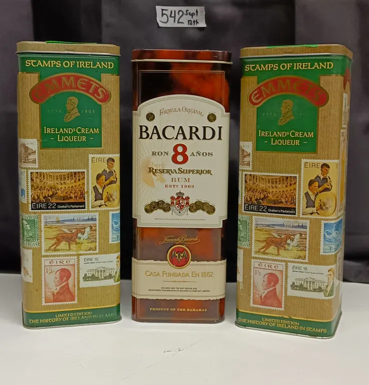 3 Tins - Emmets Irish Cream & 1 Bacardi Rum