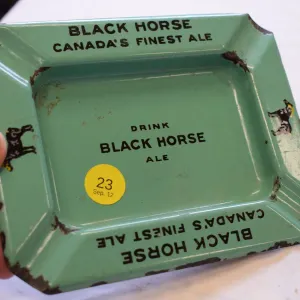 RARE Black Horse Ale Porcelain Steel Ashtray