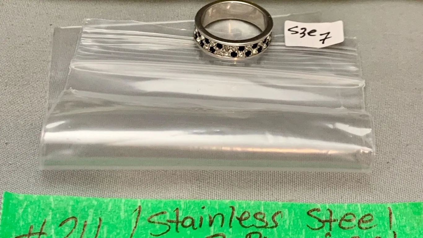 Stainless Steel Size 7 Ring Inset w/ Black & White Stones