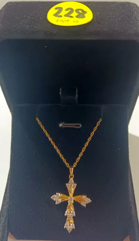 19) NEW 18K Gold Plated 32.0mm Cross Necklace - 18" Long